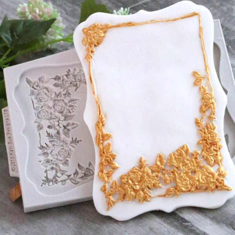HiParty Rectangle European Queen Rose Frame Silicone Fondant Mould Cake Decorating Tool Chocolate Gum Paste Molds Sugarcraft DIY Baroque Scroll Cake Border Brim Decor Mold Fondant Cake Bakeware Baking - Image 4